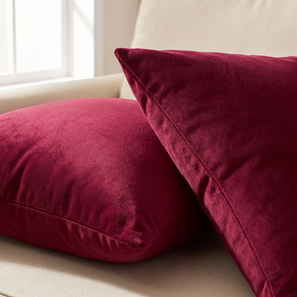 Luxe Velvet Christmas Cushion Cover – Wine Red – pattern and fabric close-up