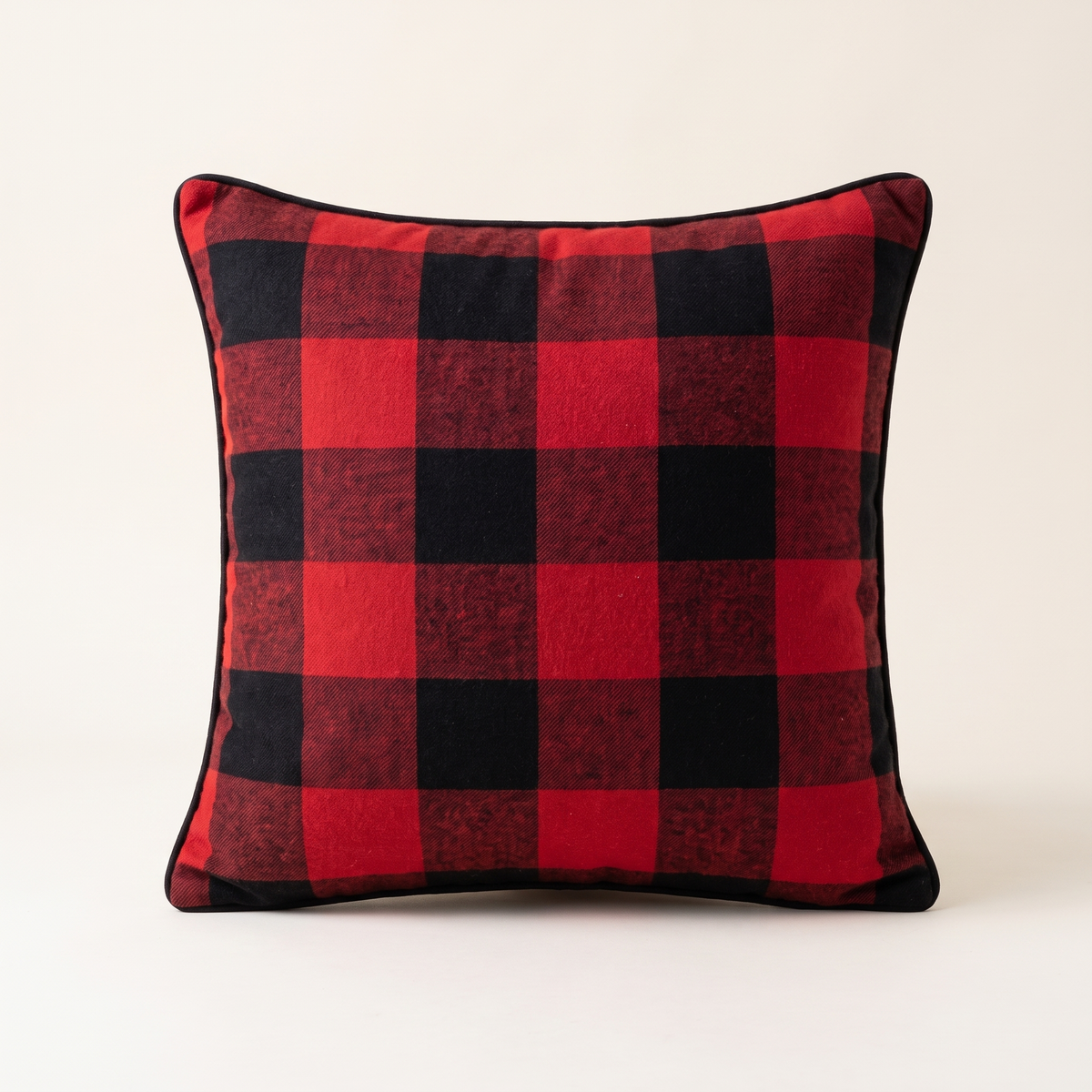 Buffalo Plaid Christmas Cushion Cover – Red & Black – front view