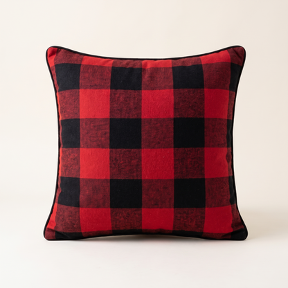 Buffalo Plaid Christmas Cushion Cover – Red & Black – front view