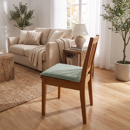 Quilted Japanese-Style Seat Cushion – Beige – styled in a second room