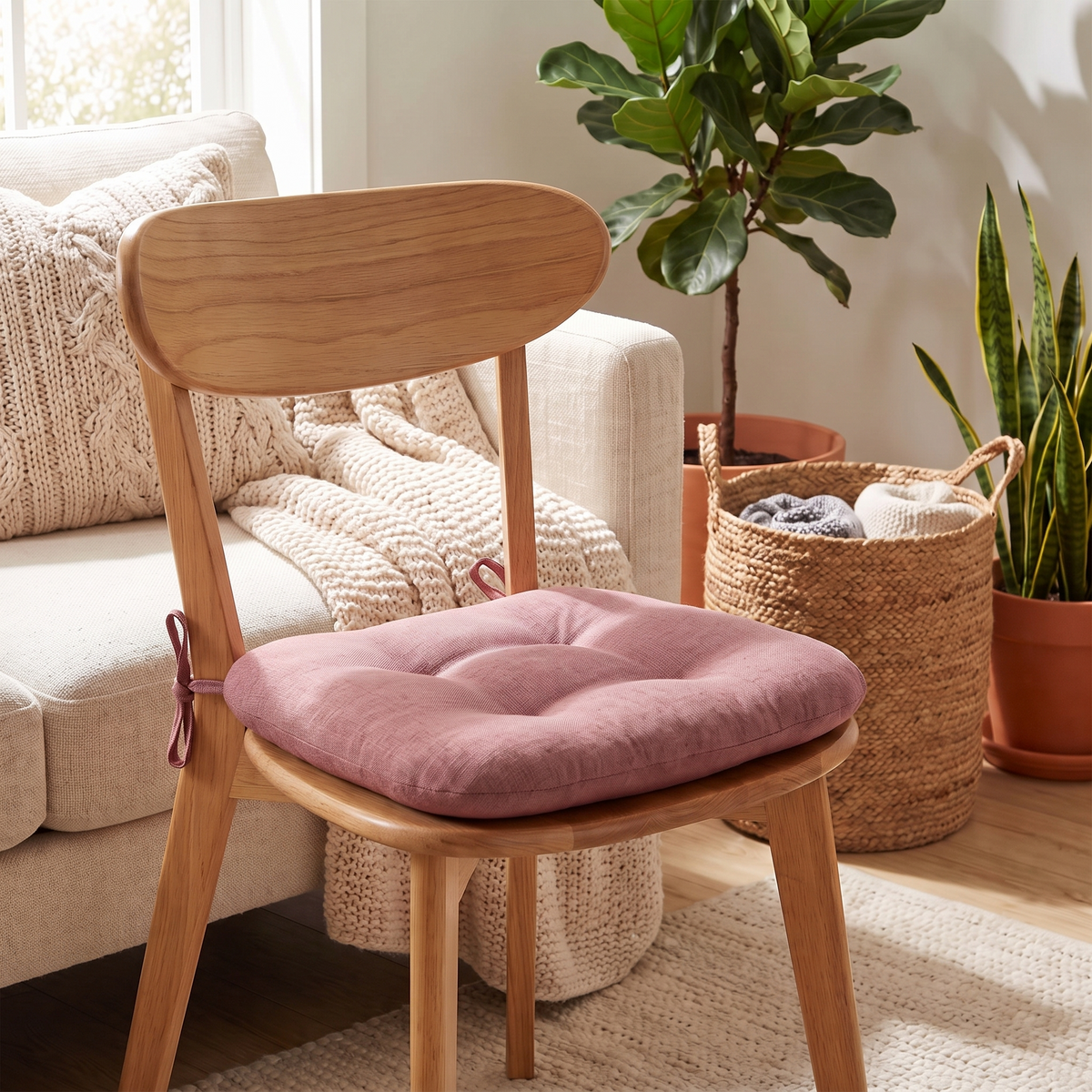 Zen Tufted Chair Cushion – Soft Beige – three-quarter angle