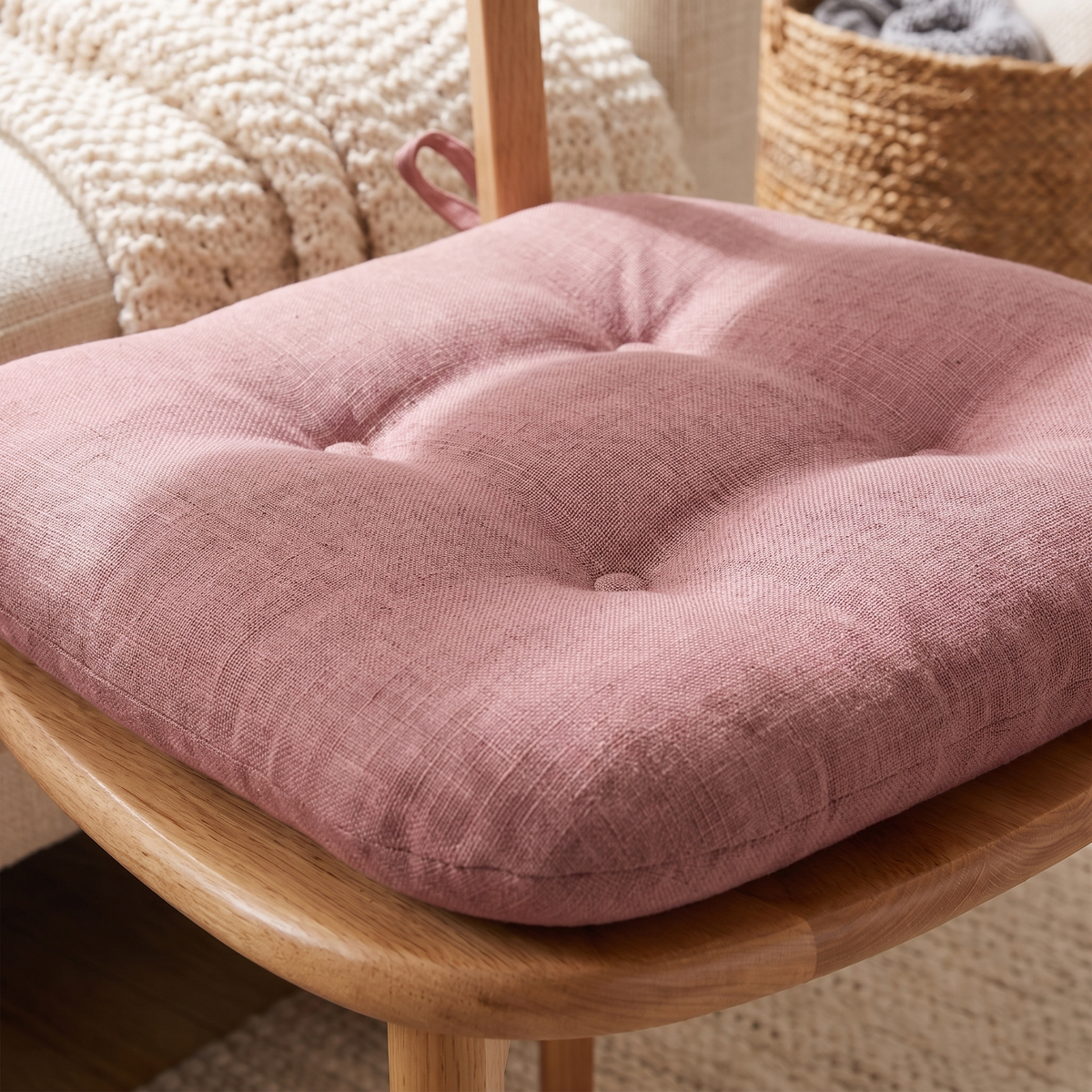Zen Tufted Chair Cushion – Soft Beige – fabric close-up