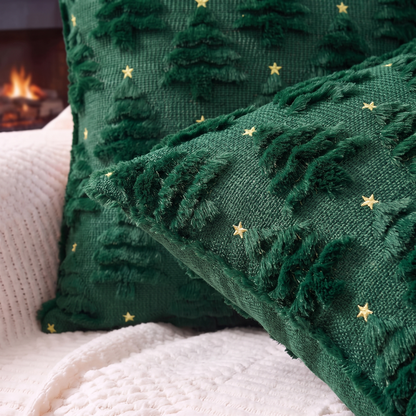 Christmas Tree Cushion Cover – Green – pattern and fabric close-up