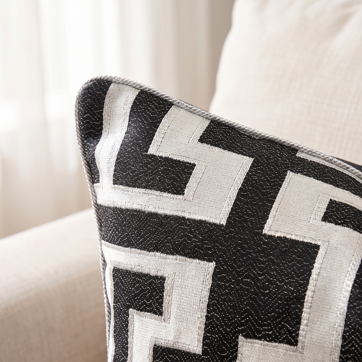 Geometric Jacquard Cushion Cover – pattern and fabric close-up