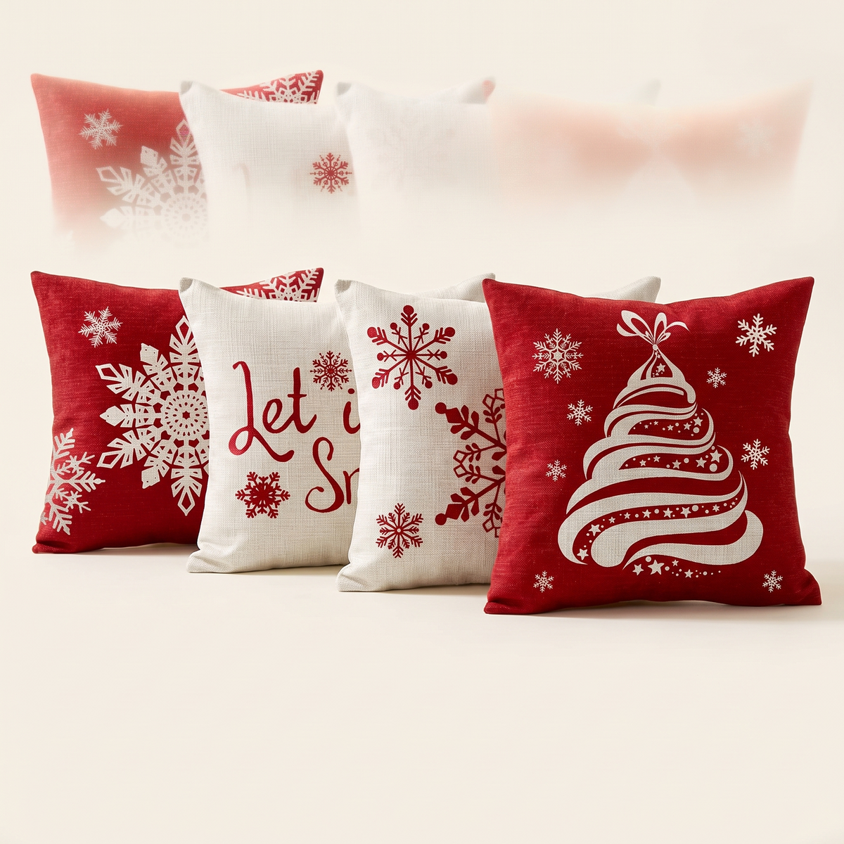 Let It Snow Christmas Cushion Covers – Set of 4 – all designs side by side
