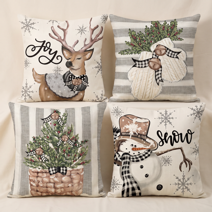Snowman & Eucalyptus Christmas Cushion Covers – Set of 4 – all designs side by side