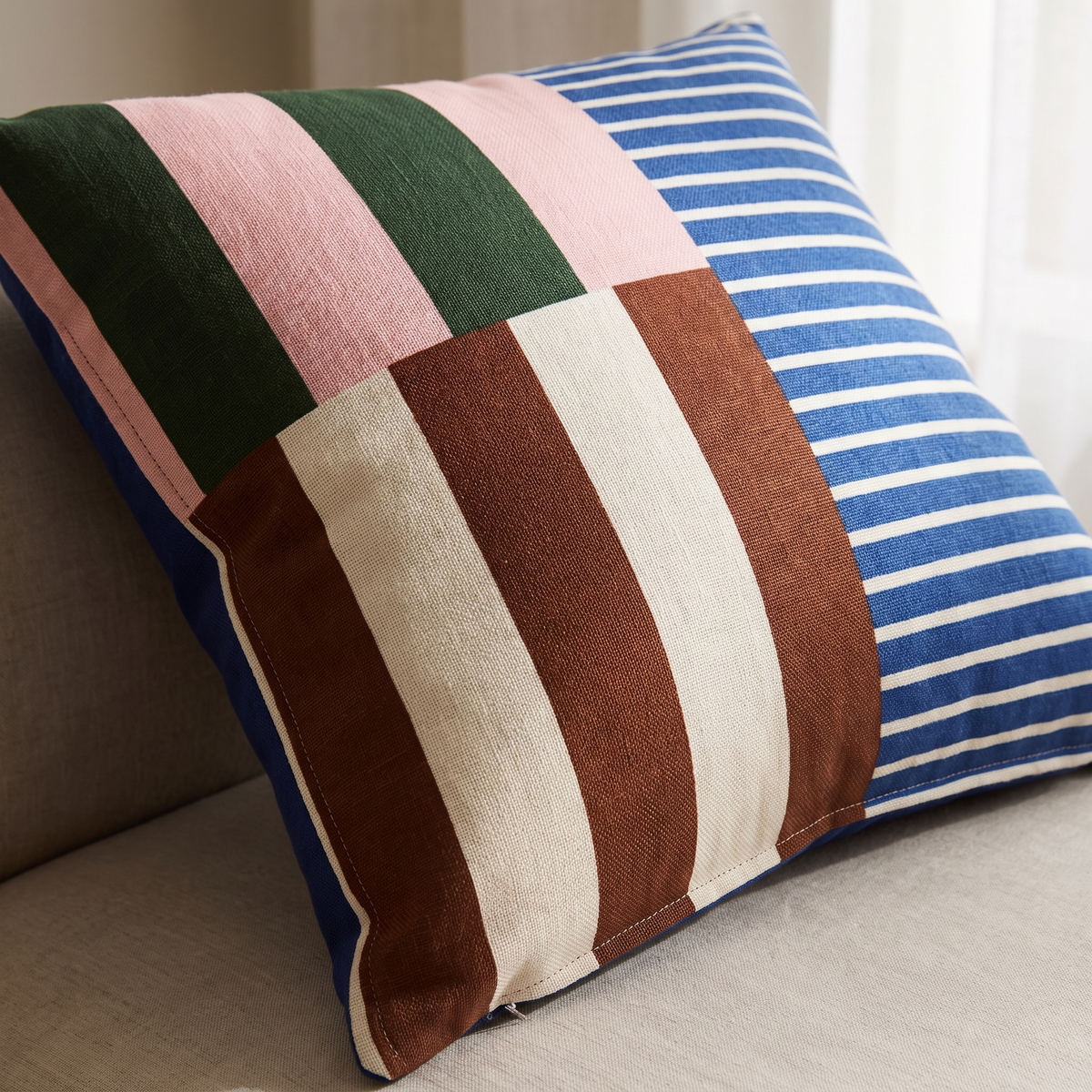 Mod Block Striped Cushion Cover – pattern and fabric close-up