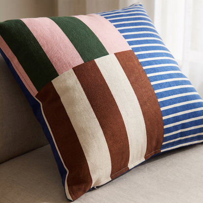 Mod Block Striped Cushion Cover – pattern and fabric close-up