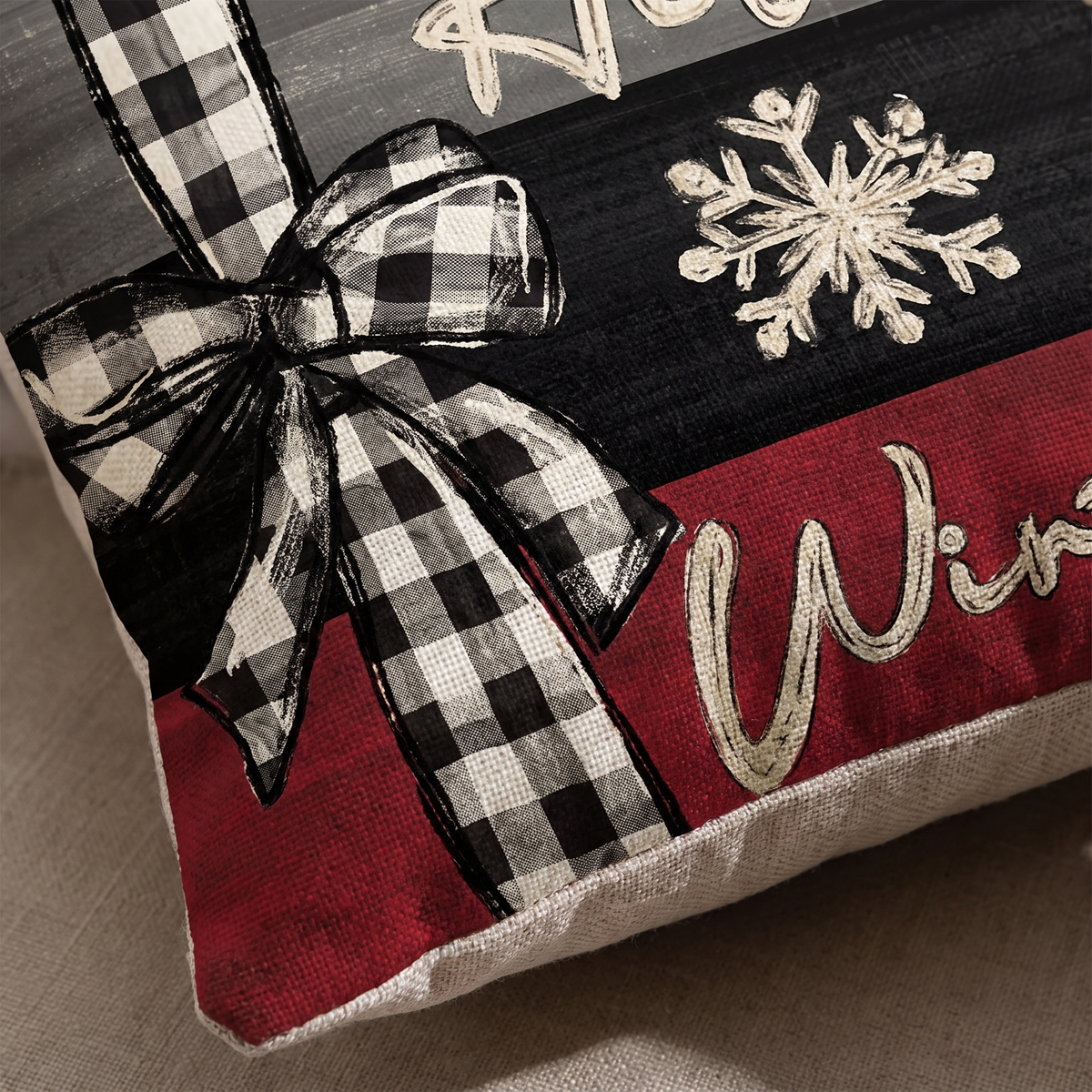 Red Merry Christmas Joy Cushion Covers – Set of 4 – print close-up