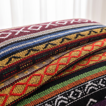 Boho Geometric Cushion Cover – Tribal Print – pattern and fabric close-up