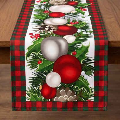 Festive Christmas Table Runner – Holiday Print – fabric and edge close-up