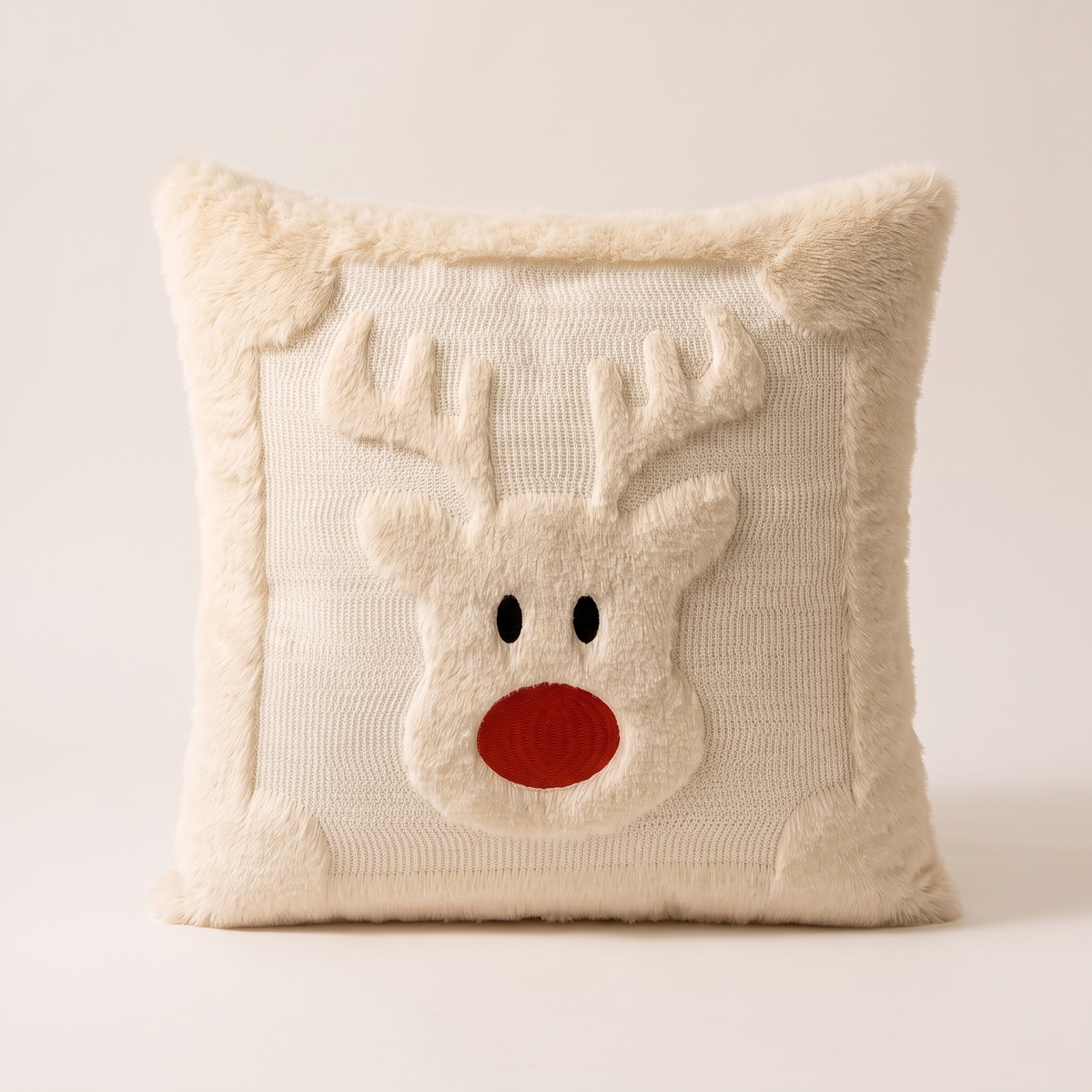 Fluffy Faux Fur Christmas Cushion Cover – White – front view