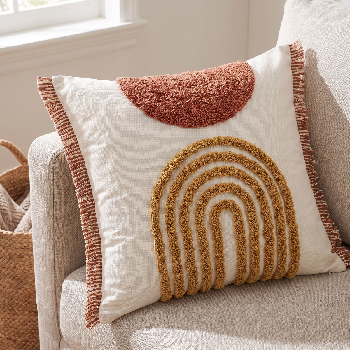 Geometric Embroidered Cushion Cover – Eden – pattern and fabric close-up