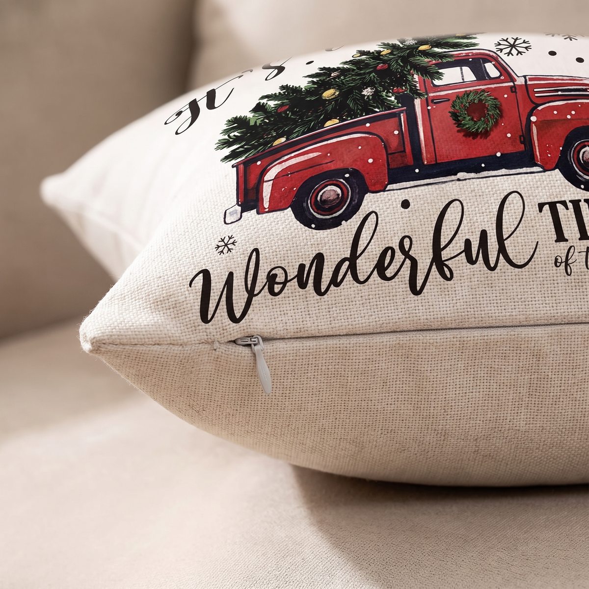 Farmhouse Winter Holiday Cushion Cover Collection – print close-up