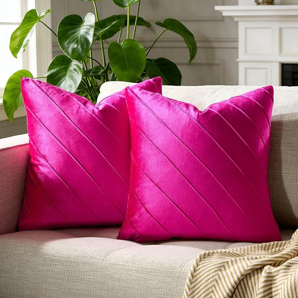 Gold Velvet Throw Pillow Cover - Pink