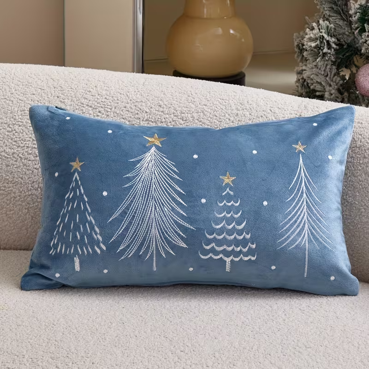 Winter Velvet Throw Pillow Cover - Hazel Blue