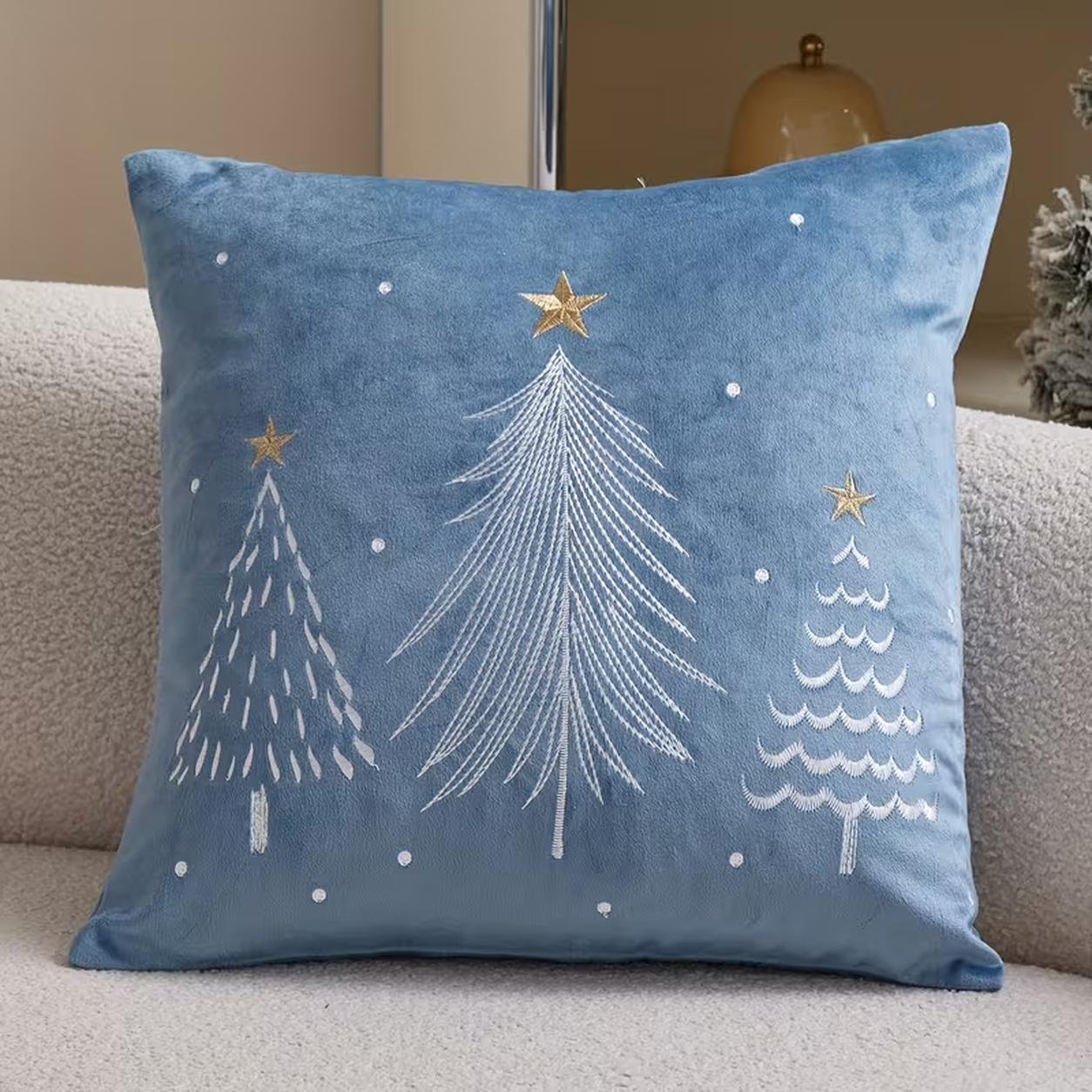 Winter Velvet Throw Pillow Cover - Hazel Blue