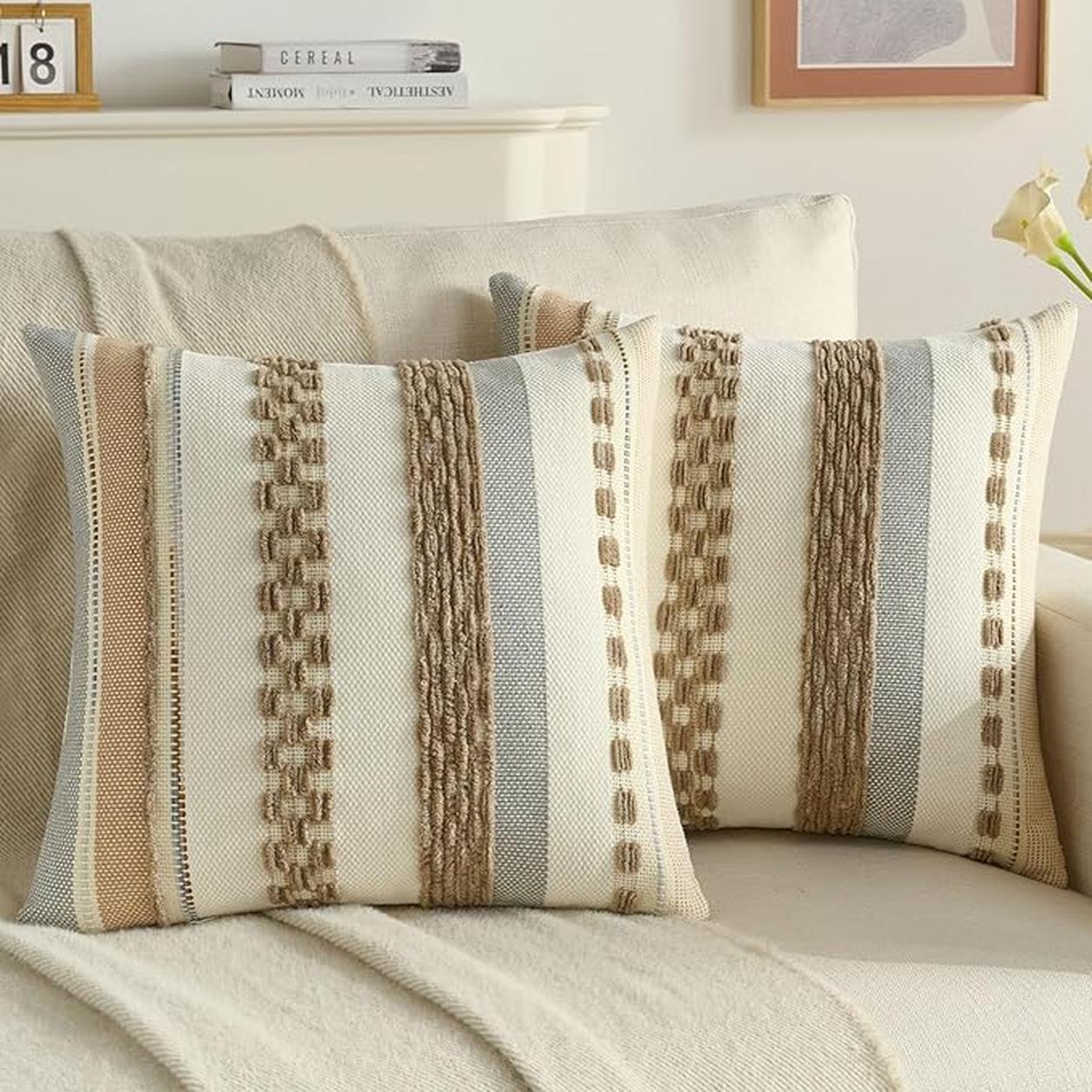 Textured Boho Chenille Pillow Cover - Khaki