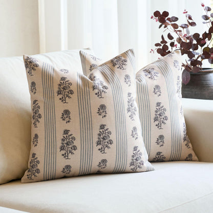 Rustic Floral Throw Pillow Cover - Light Blue