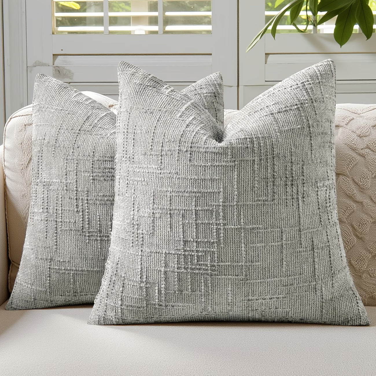 Thick Textured Slubby Couch Pillow Covers - Light Grey