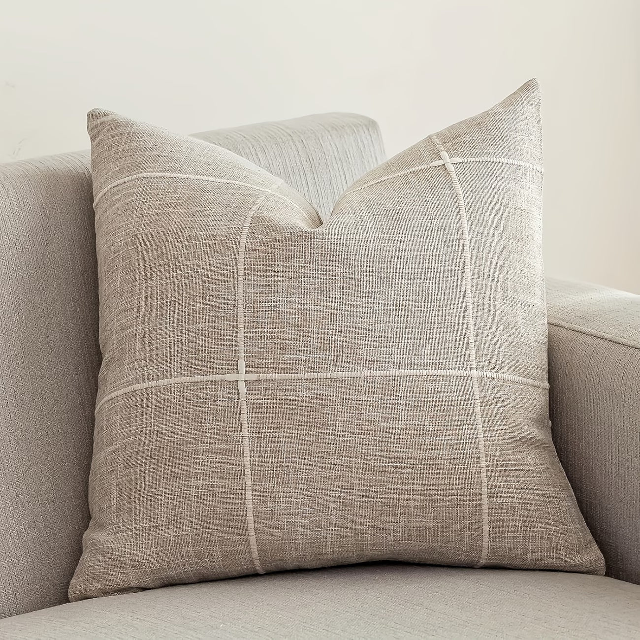 Embroidered Farmhouse Style Striped Pillow Cover- Brown