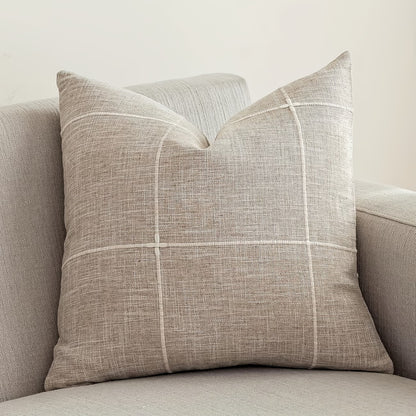 Embroidered Farmhouse Style Striped Pillow Cover- Brown