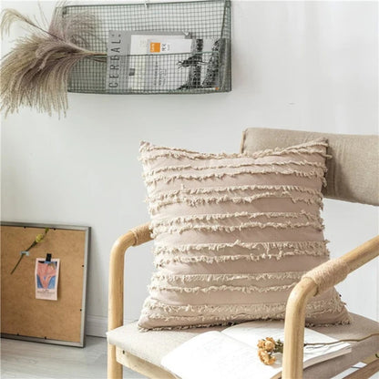 Fringed Boho Throw Pillow Cover Style - Cream