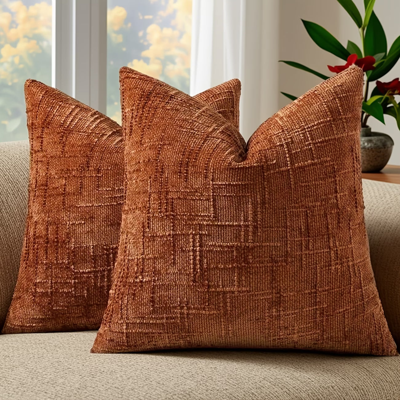 Thick Textured Slubby Couch Pillow Covers - Orange