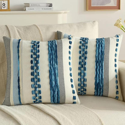 Textured Boho Chenille Pillow Cover - Navy Blue