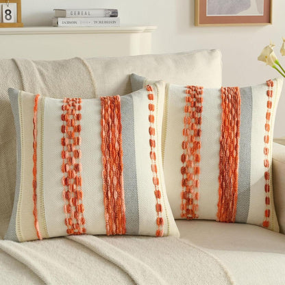 Textured Boho Chenille Pillow Cover - Orange