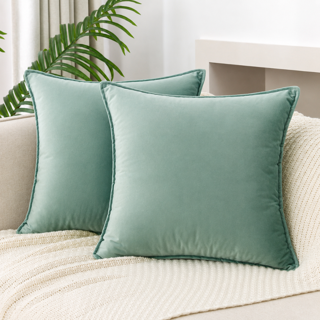 Velvet/Linen Decorative Pillow Cover- Green