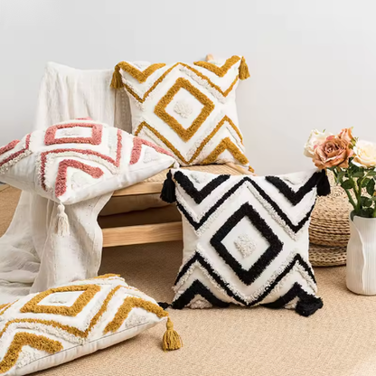 Boho Diamond Tufted Pillow Cover - Orange