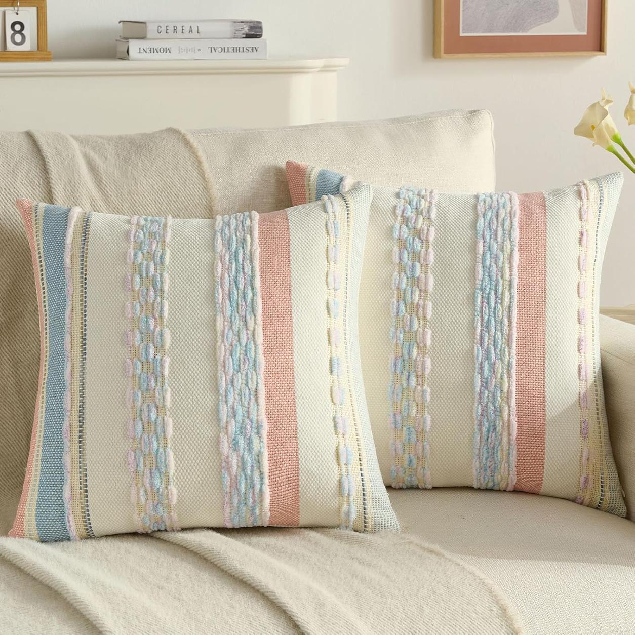 Textured Boho Chenille Pillow Cover - Pink