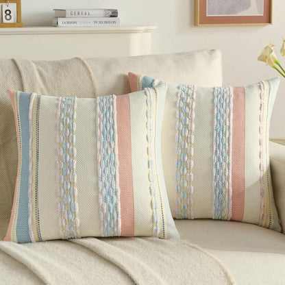 Textured Boho Chenille Pillow Cover - Pink