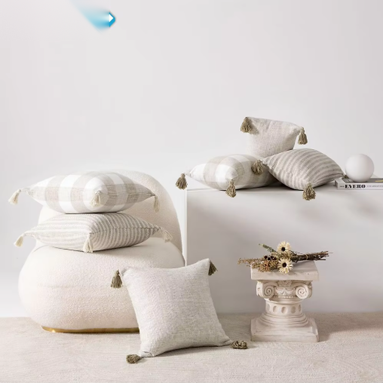 Tassel Linen Cushion Pillow Cover - Cream