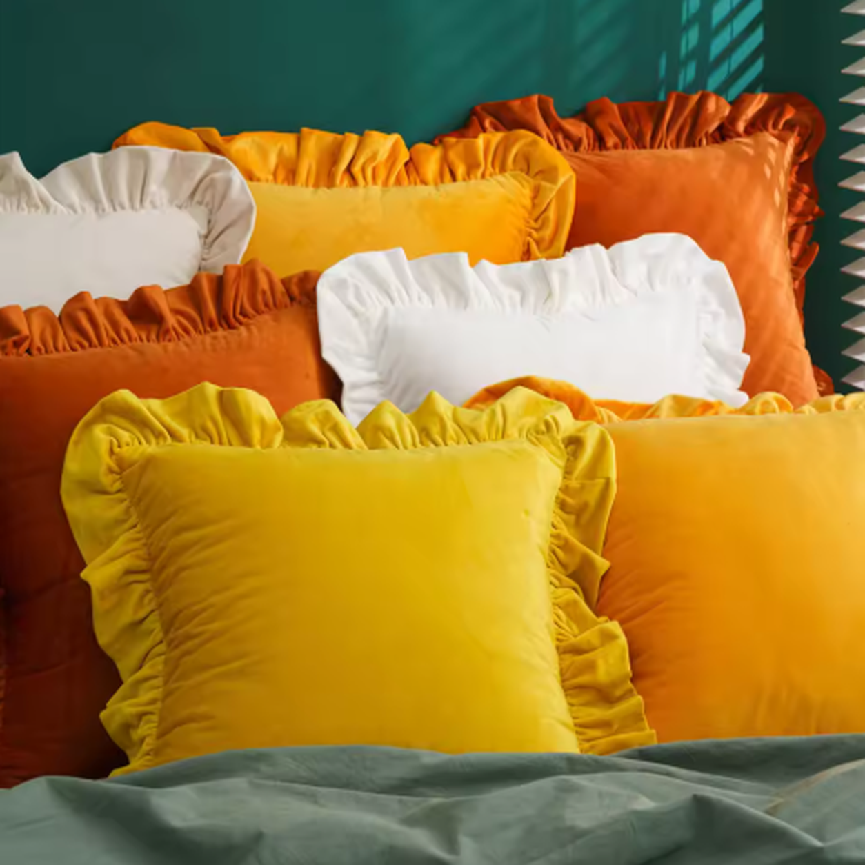 Ruffled Velvet Cushion Pillow Cover - White