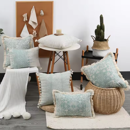 Green Tassel Vintage Pillow Cover - Green Tribal