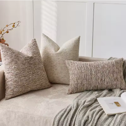 Soft Chenille Stripe Pillow Cover- Beige