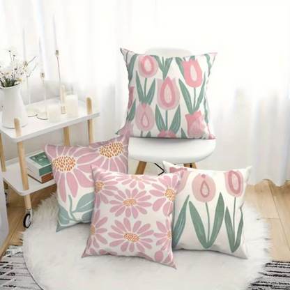 Pink Floral Throw Pillow Cover - Tulip Bloom