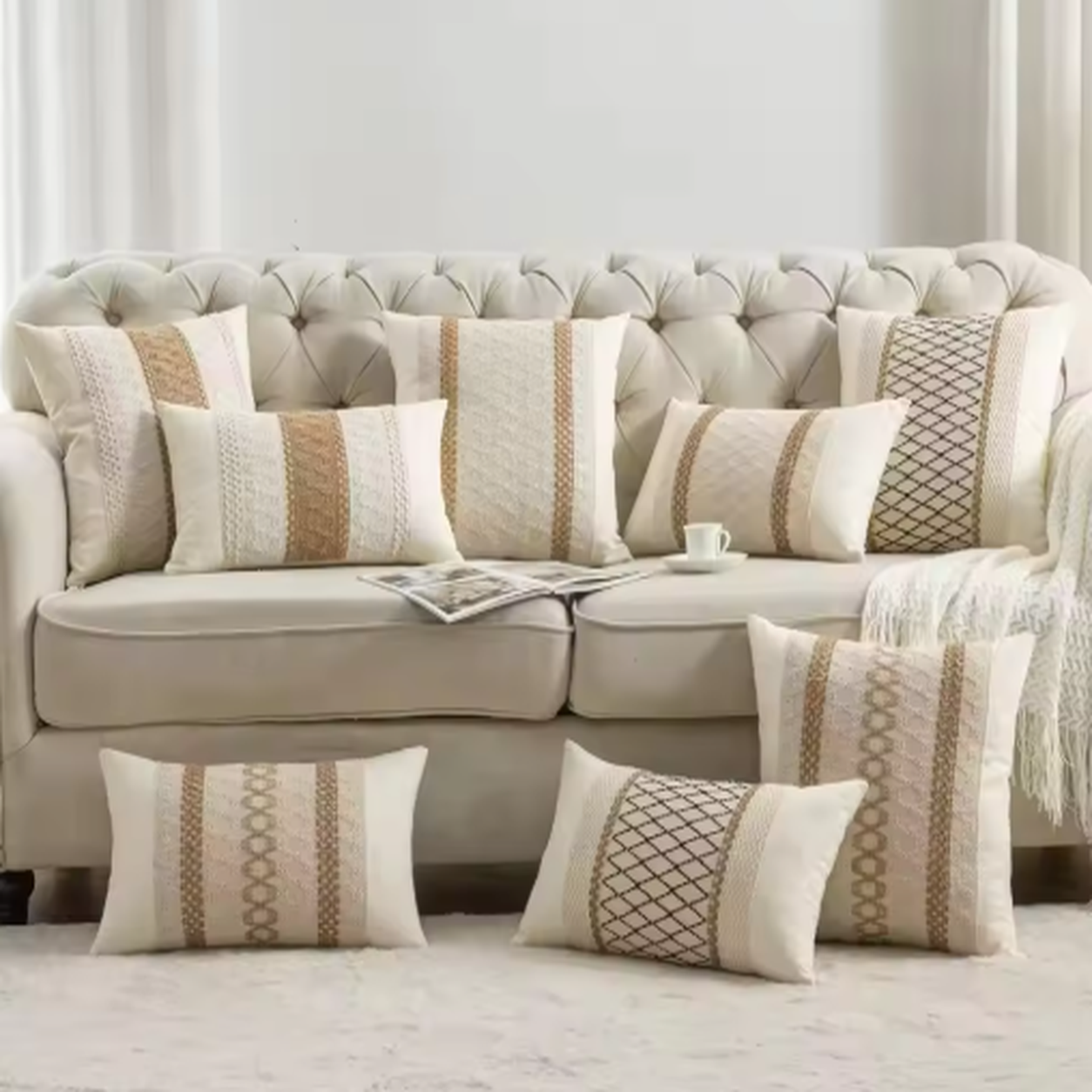 Boho Striped Woven Pillow Cover - Ladder Boho