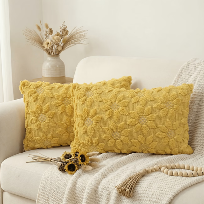 3D Sunflower Embroidery Throw Pillow Cover- Yellow