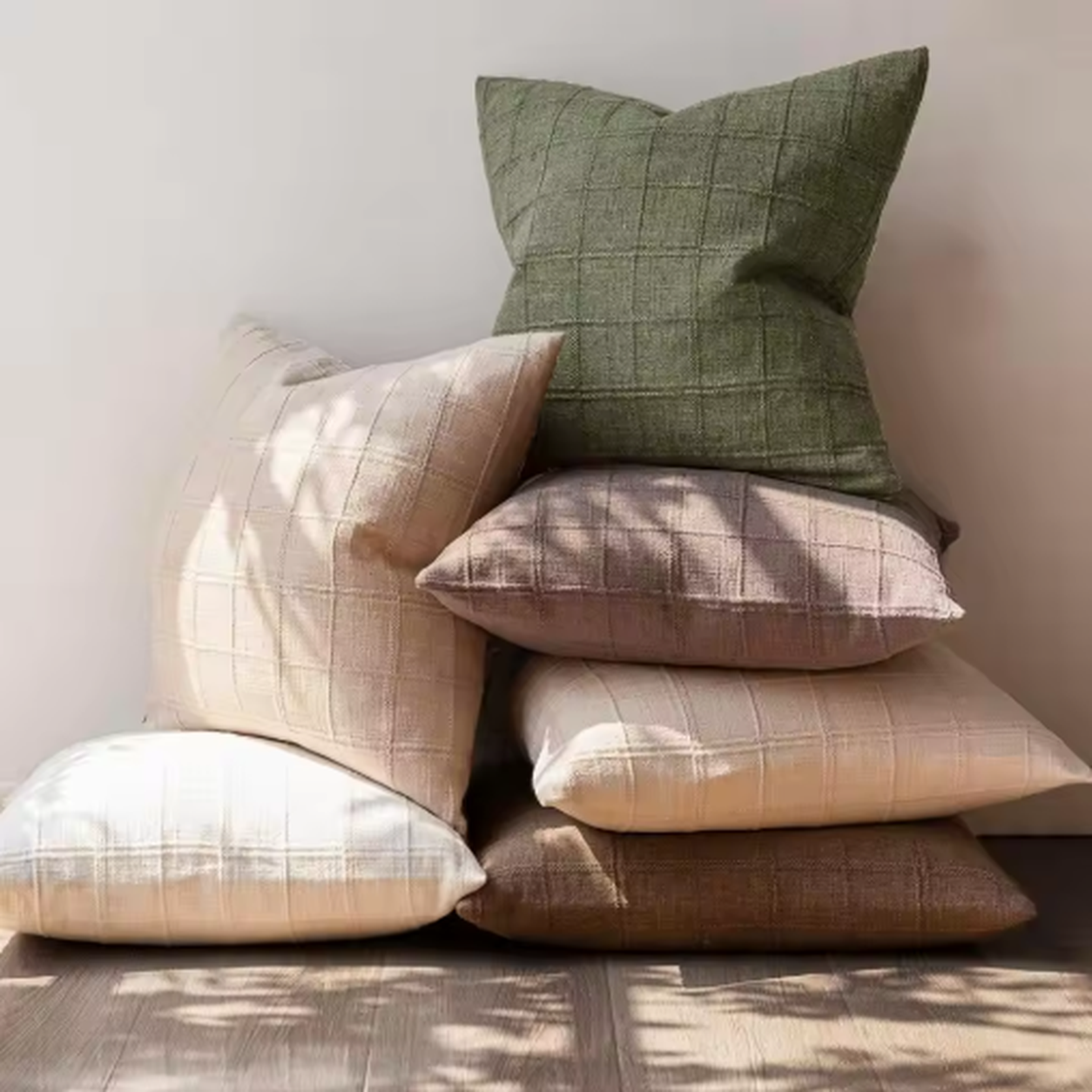 Boho Linen Square Pillow Cover-Beige