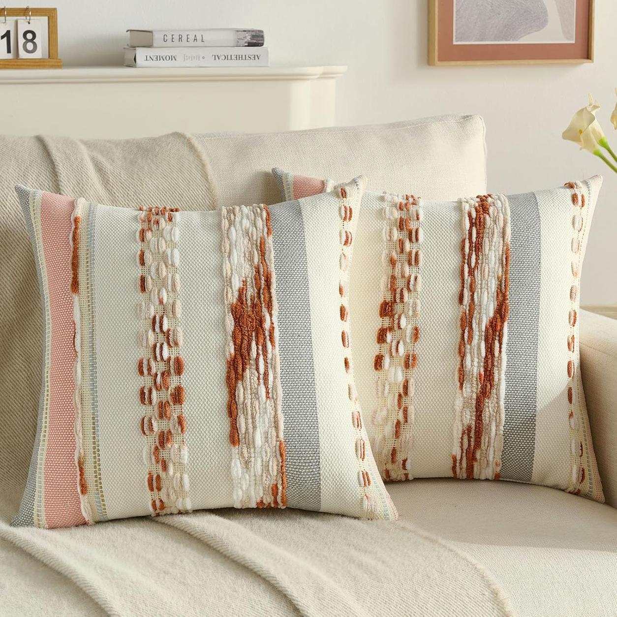 Textured Boho Chenille Pillow Cover Rust orange