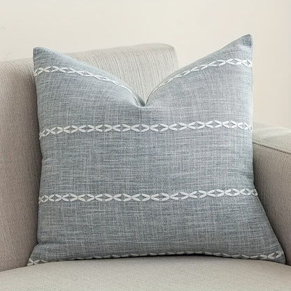Embroidered Farmhouse Style Striped Pillow Cover- Striped Grey
