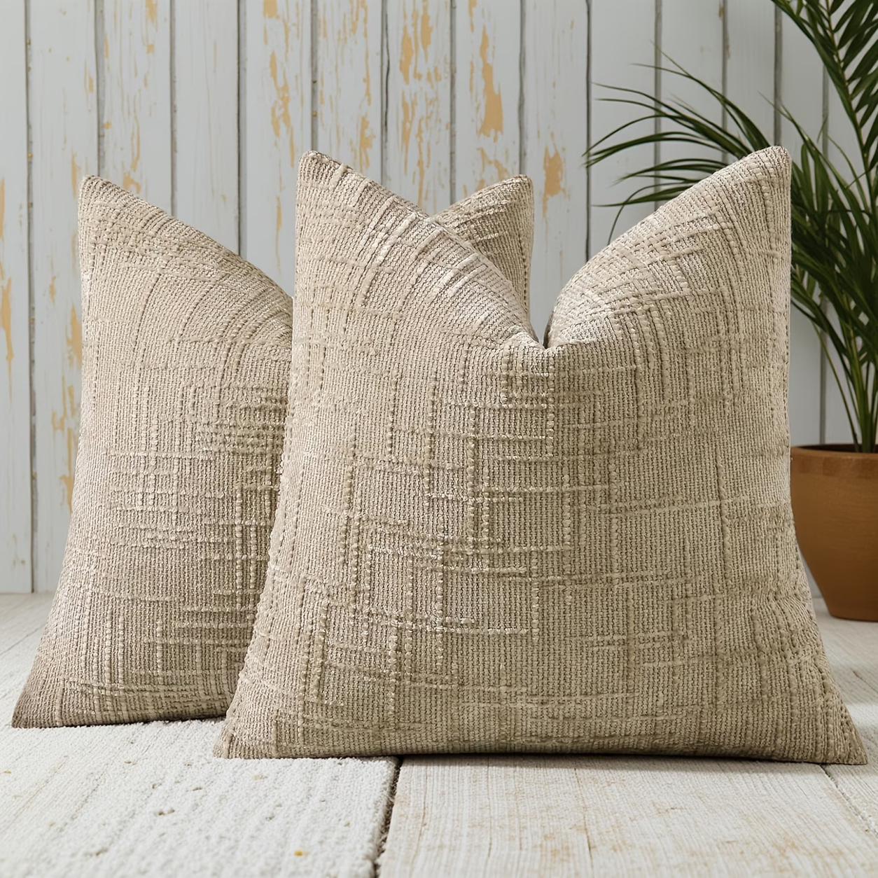 Thick Textured Slubby Couch Pillow Covers -Taupe