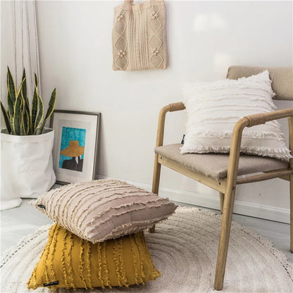 Fringed Boho Throw Pillow Cover Style - Cream