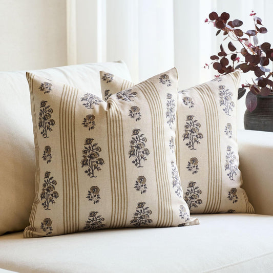 Rustic Floral Throw Pillow Cover- Beige