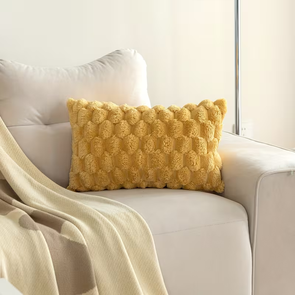 Plush Throw Pillow Cover- Yellow