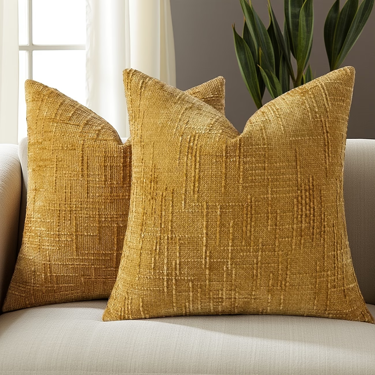 Thick Textured Slubby Couch Pillow Covers - Yellow